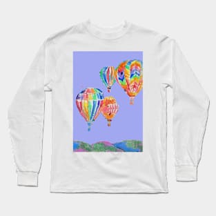 Hot Air Balloon Watercolor Painting on Lavender Purple Balloons Long Sleeve T-Shirt